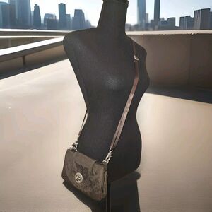 Baggallini Mini Brown Leopard Nylon Crossbody Wristlet Bag Turn Lock 7.25x5x1